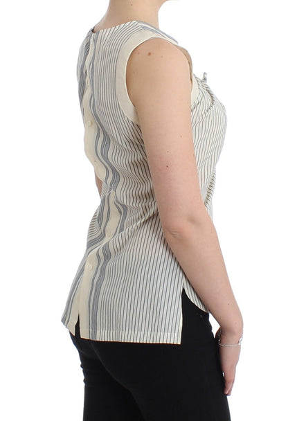 Chic Striped Cotton-Silk Bow Top