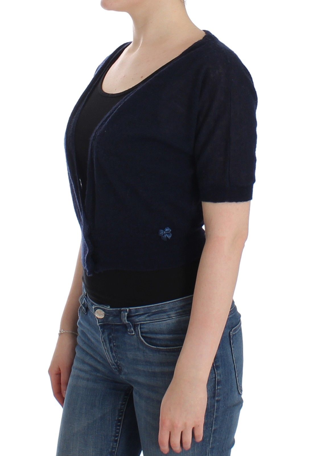 Elegant Cropped Blue Alpaca Blend Sweater