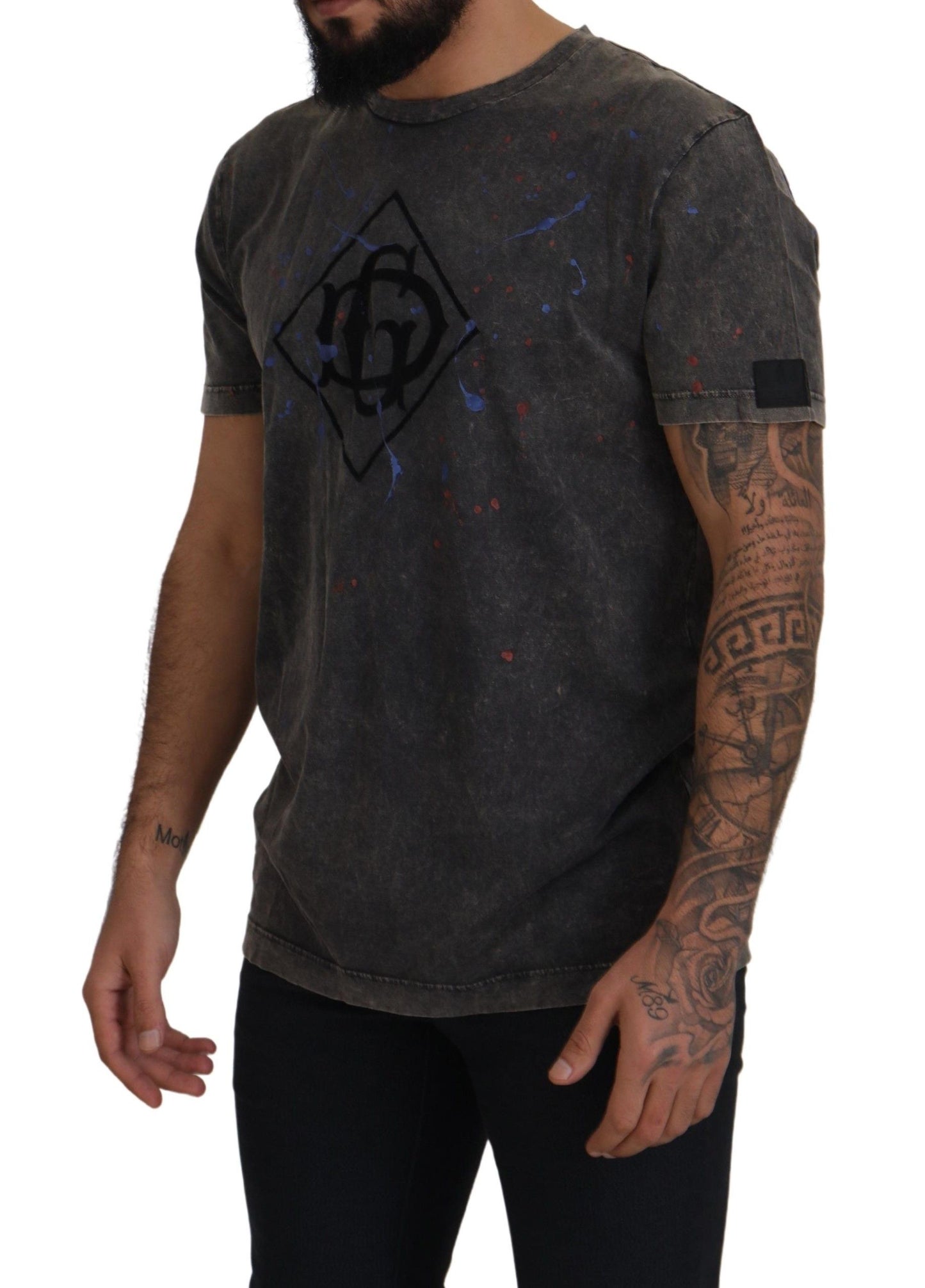 Elevated Grey Cotton Tee with Discolored DG Logo