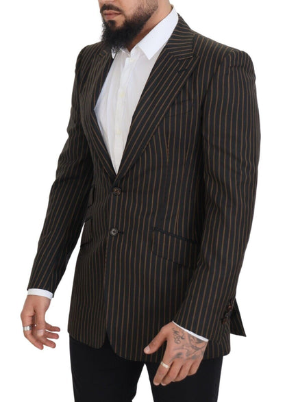 Elegant Striped Wool Blend Slim Blazer