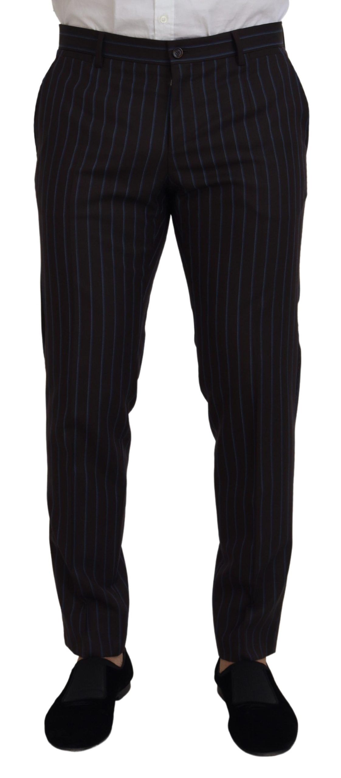 Elegant Black Striped Virgin Wool Suit