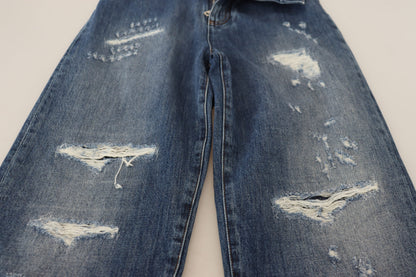 Blue Washed Cotton Tattered Denim Jeans