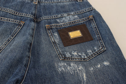 Blue Washed Cotton Tattered Denim Jeans
