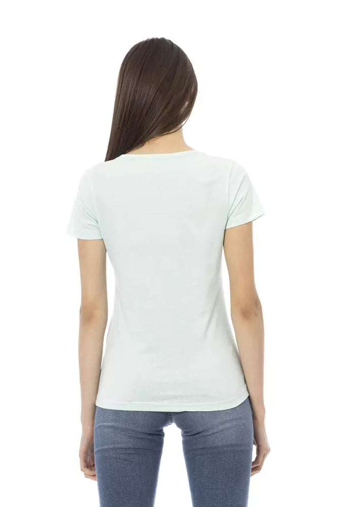 Light Blue Cotton Women T-Shirt