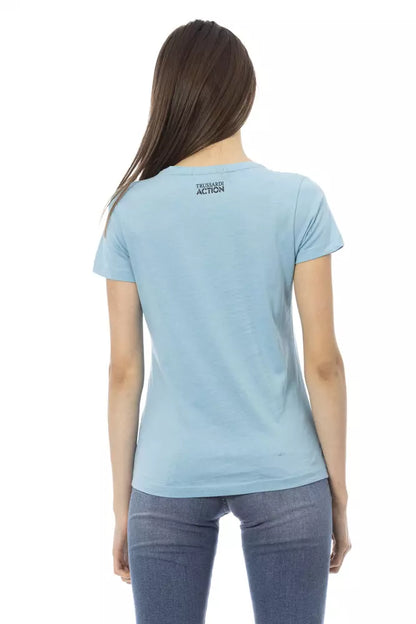 Light Blue Cotton Women T-Shirt