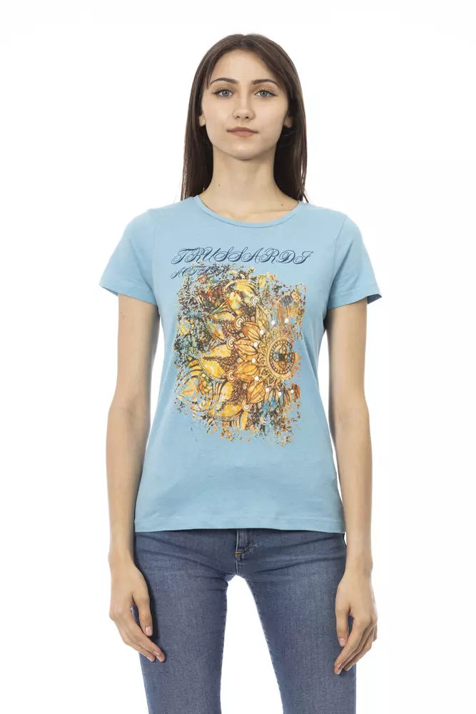 Light Blue Cotton Women T-Shirt