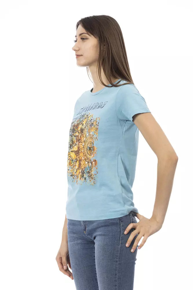 Light Blue Cotton Women T-Shirt