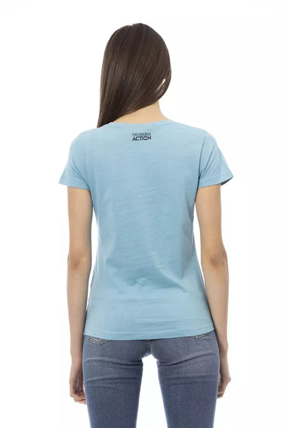 Light Blue Cotton Women T-Shirt