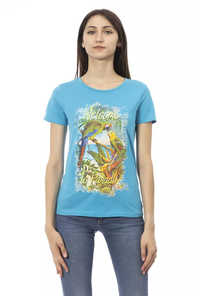 Light Blue Cotton Women T-Shirt