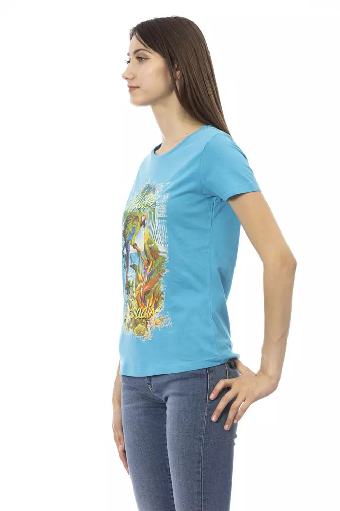 Light Blue Cotton Women T-Shirt