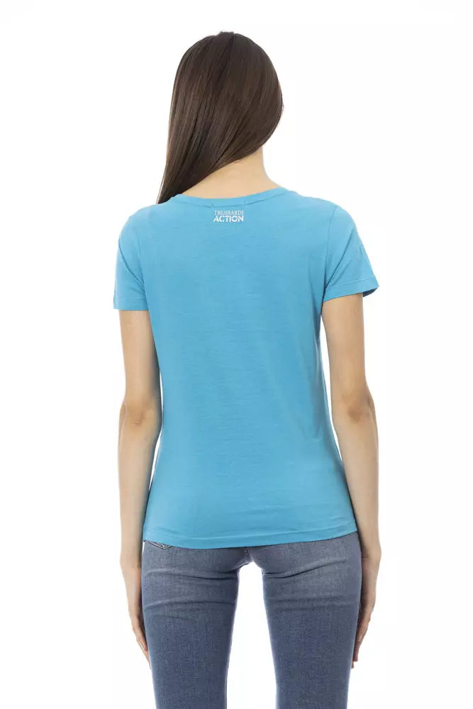 Light Blue Cotton Women T-Shirt