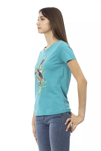 Light Blue Cotton Women T-Shirt