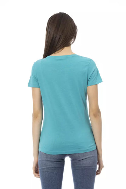 Light Blue Cotton Women T-Shirt