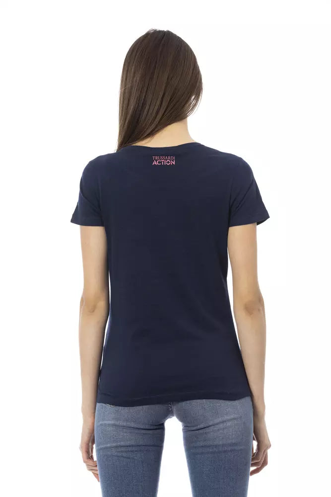 Blue Cotton Women T-Shirt