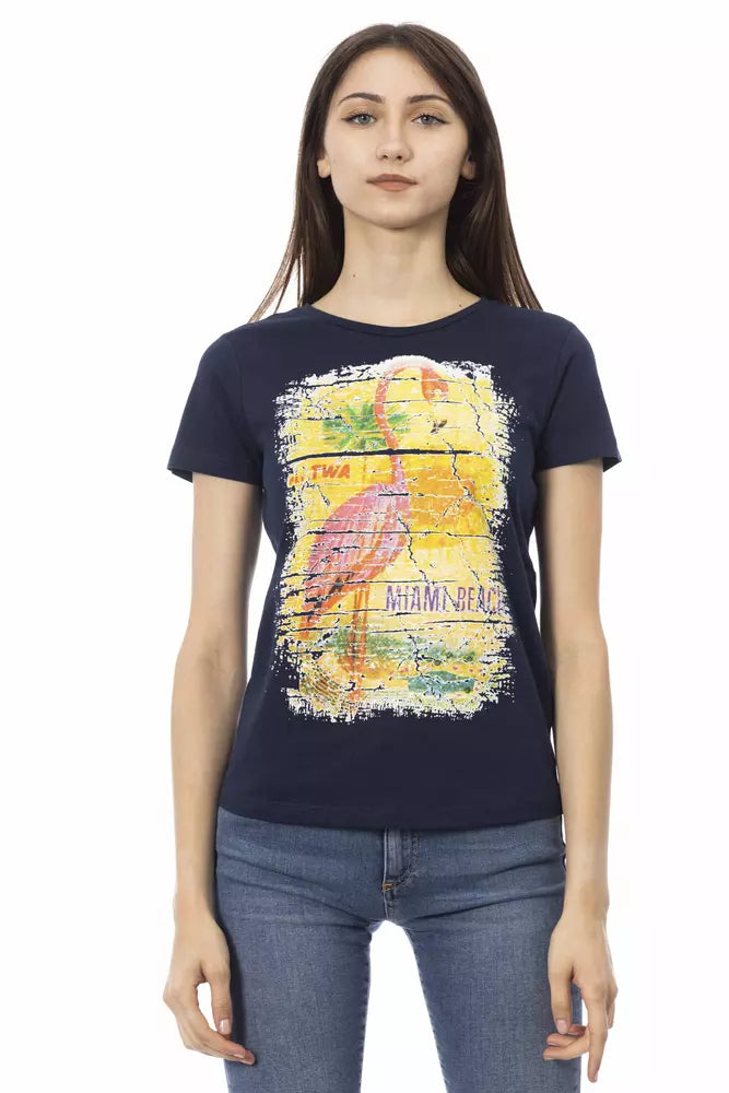 Blue Cotton Women T-Shirt