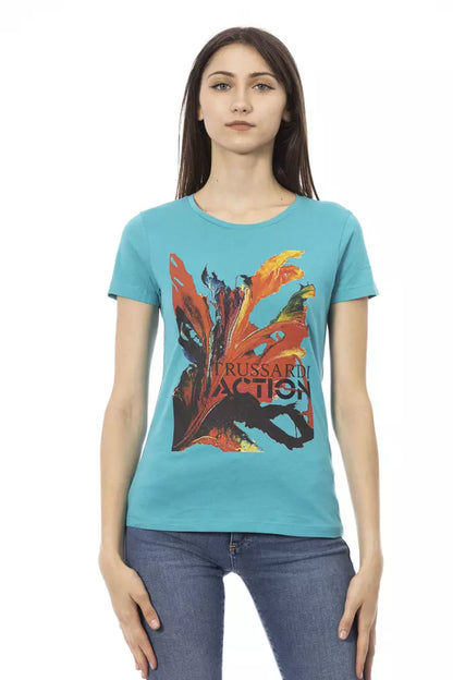 Light Blue Cotton Women T-Shirt