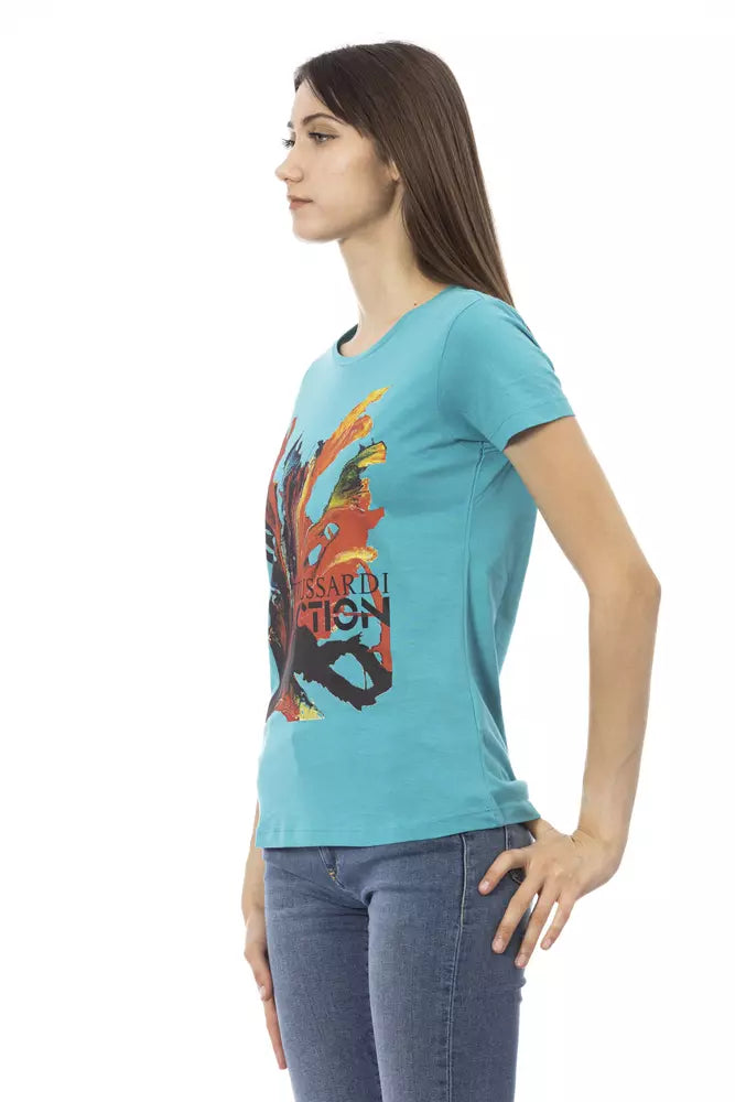 Light Blue Cotton Women T-Shirt