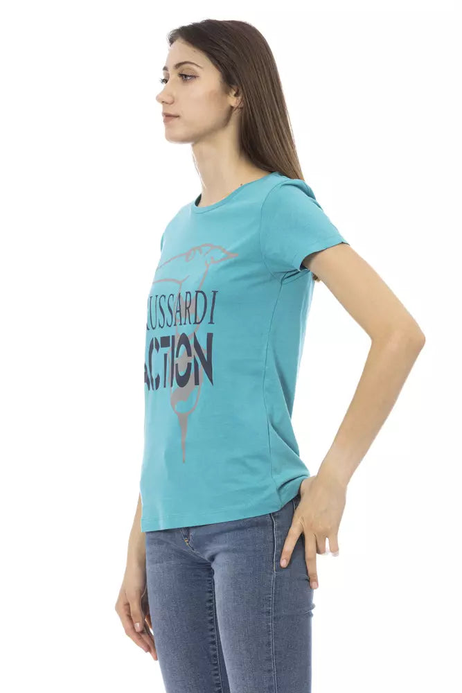 Light Blue Cotton Women T-Shirt