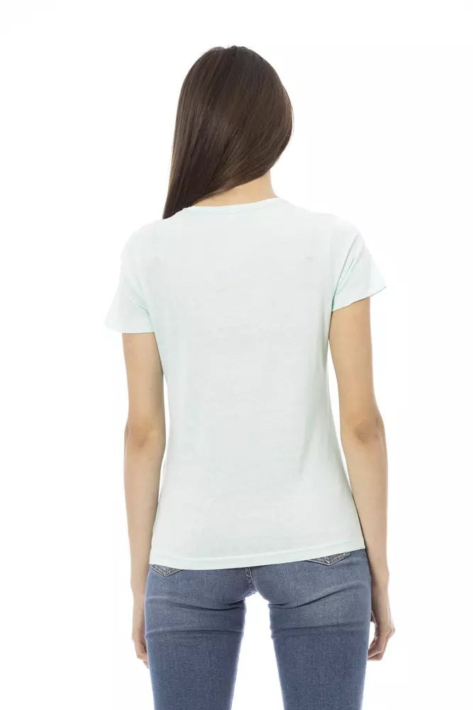 Light Blue Cotton Women T-Shirt