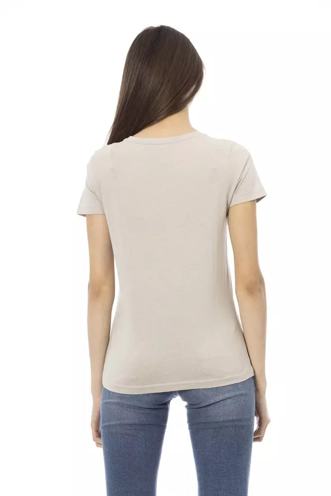 Beige Cotton Women T-Shirt