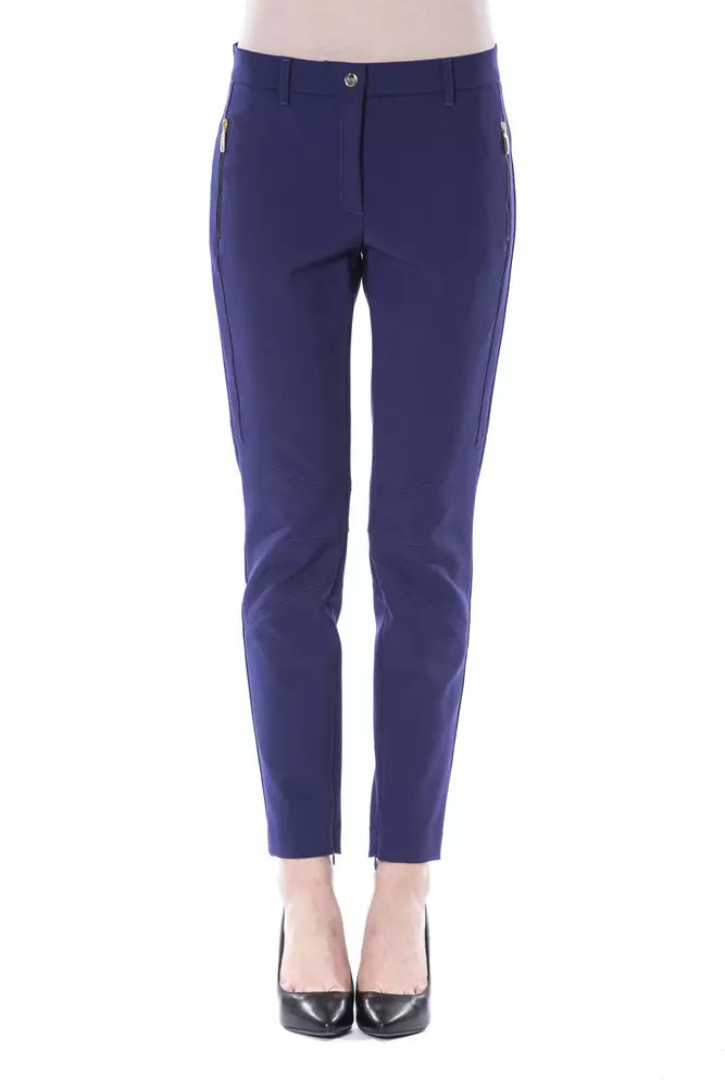 Blue Polyester Women's Slim-Fit Pant