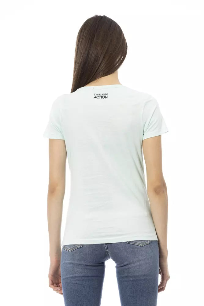 Light Blue Cotton Women T-Shirt