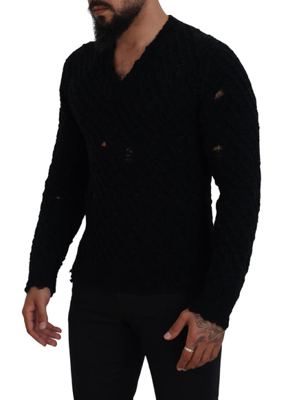 Elegant Black Wool-Blend V-Neck Sweater