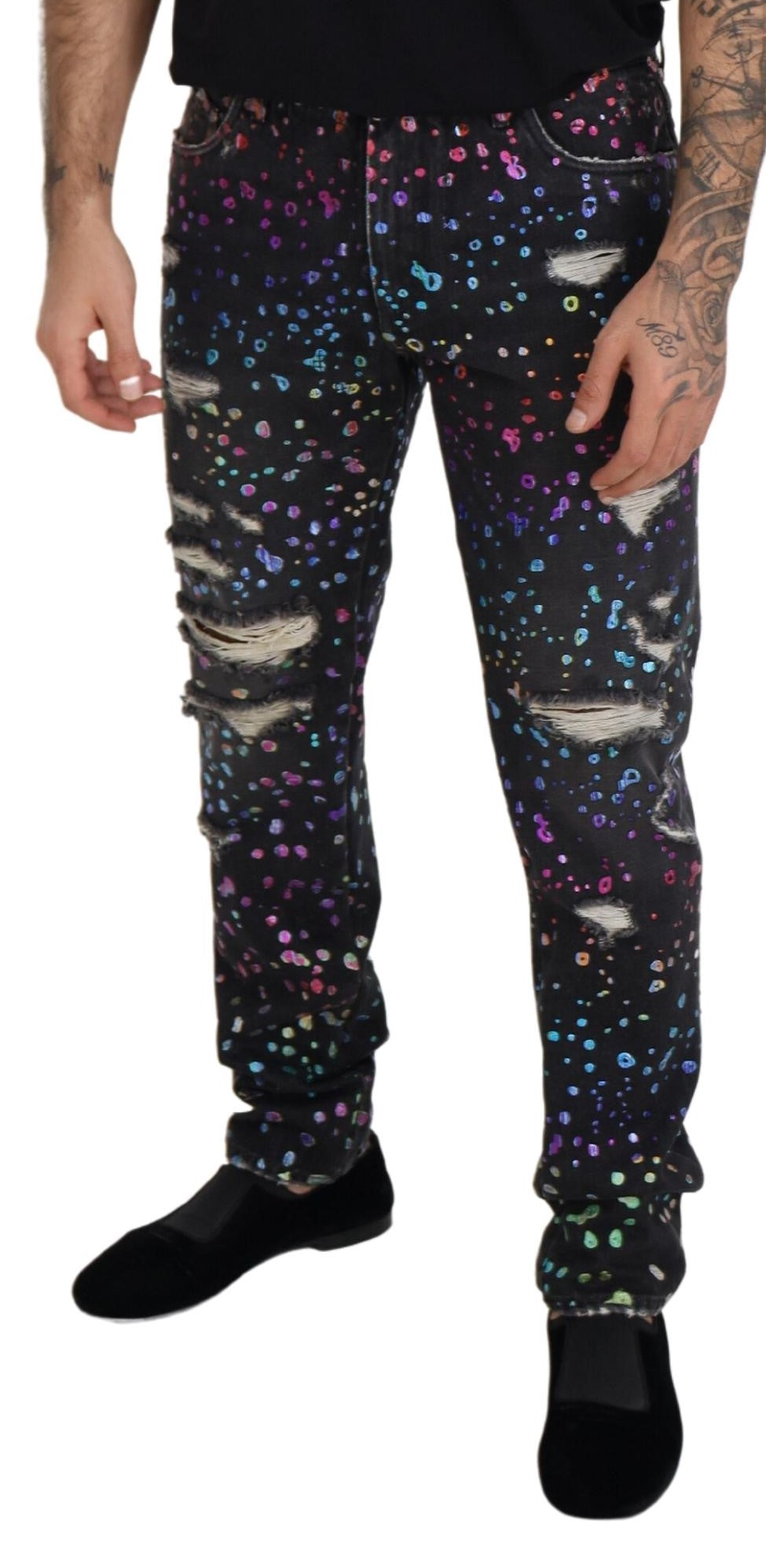 Elegant Multicolor Printed Denim Pants