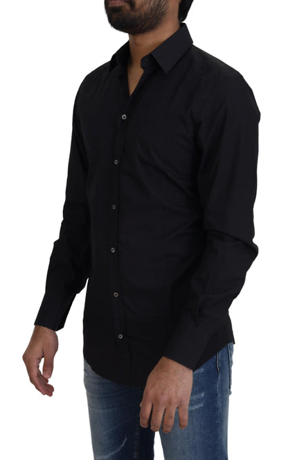 Elegant Slim Fit Black Cotton Dress Shirt