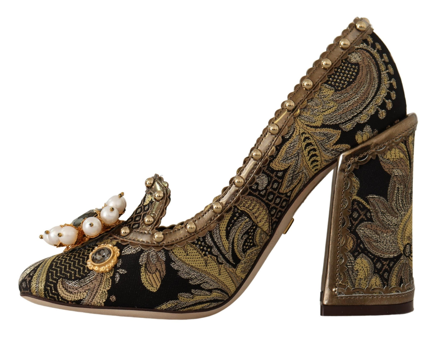 Elegant Gold Jacquard Brocade Pumps