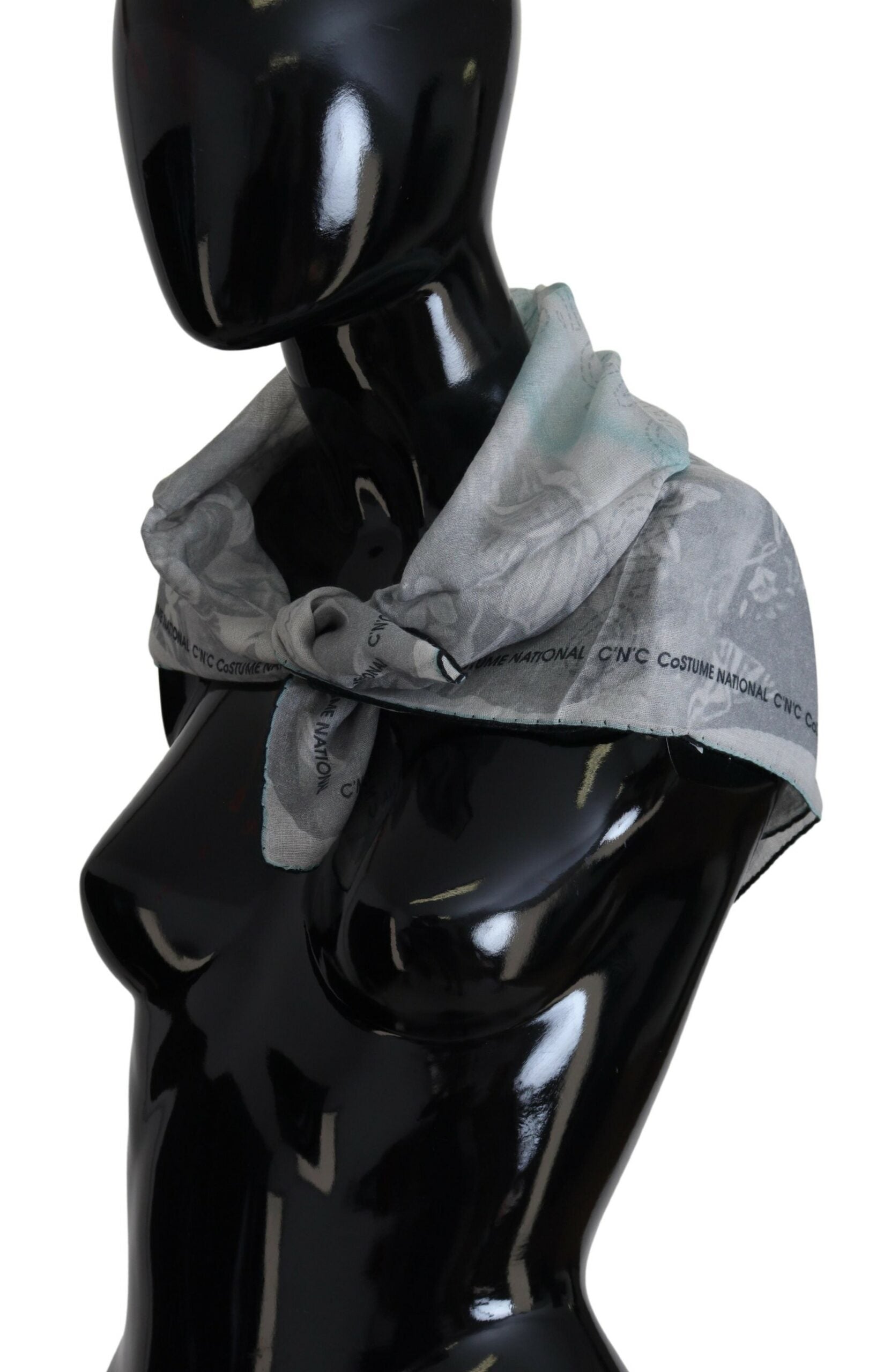 Elegant Grey Cotton Square Scarf