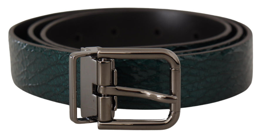 Elegant Green Leather Belt with Silver Buckle