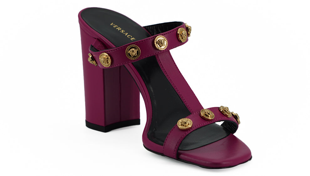 Elegant Purple Calf Leather High Sandals