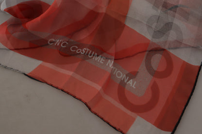 Gray Red Shawl Foulard Wrap  Scarf