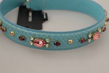 Elegant Blue Leather Bag Strap with Gold Accents