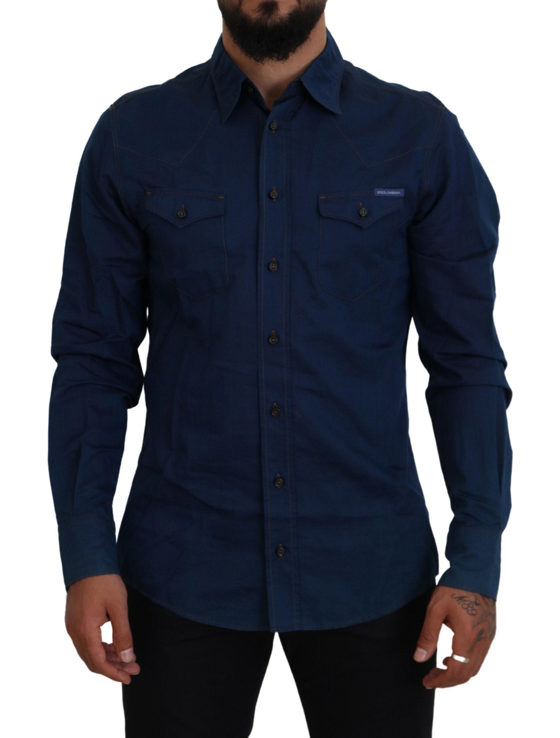 Elegant Blue Denim Casual Shirt