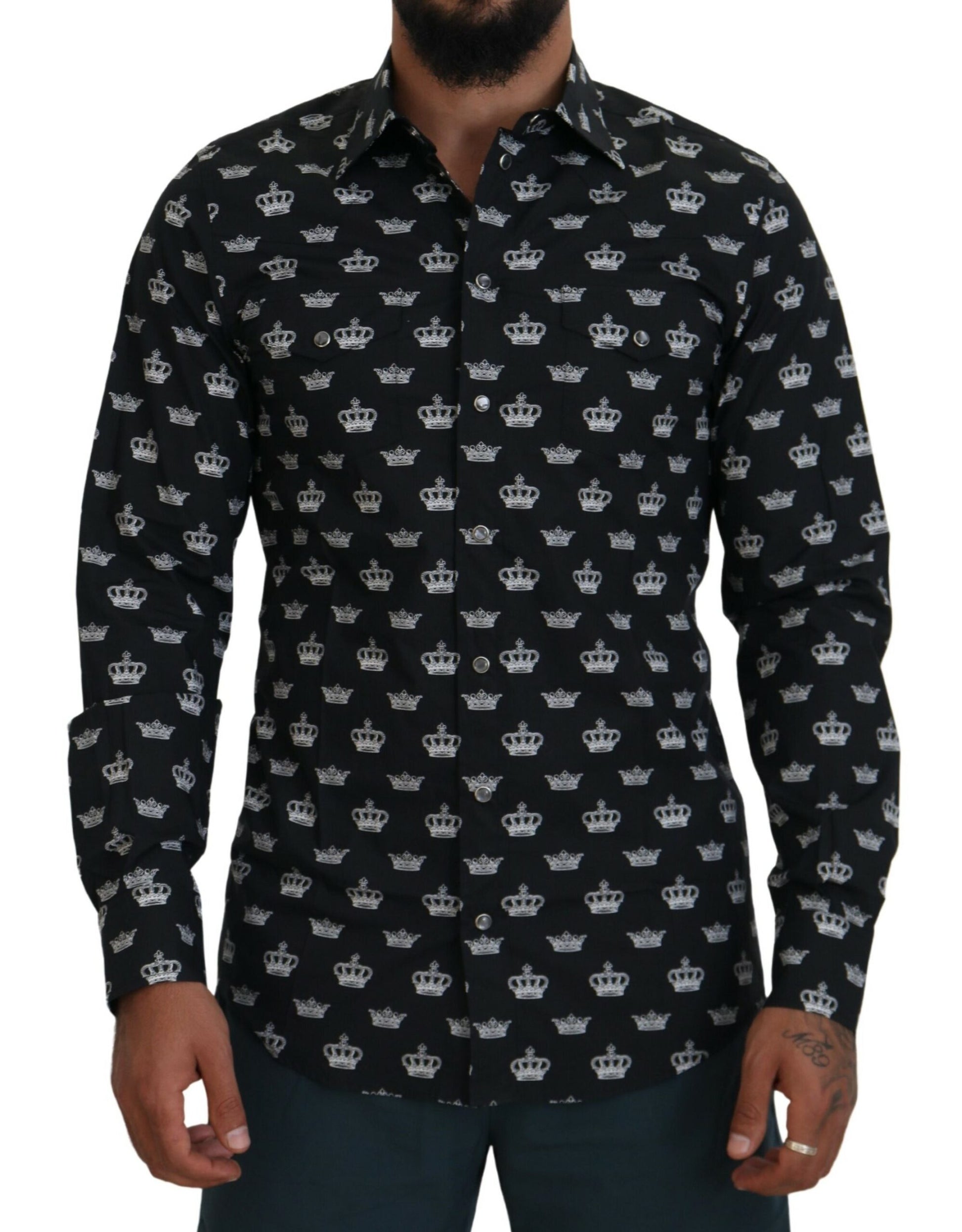 Elegant Slim Fit Crown Print Formal Shirt