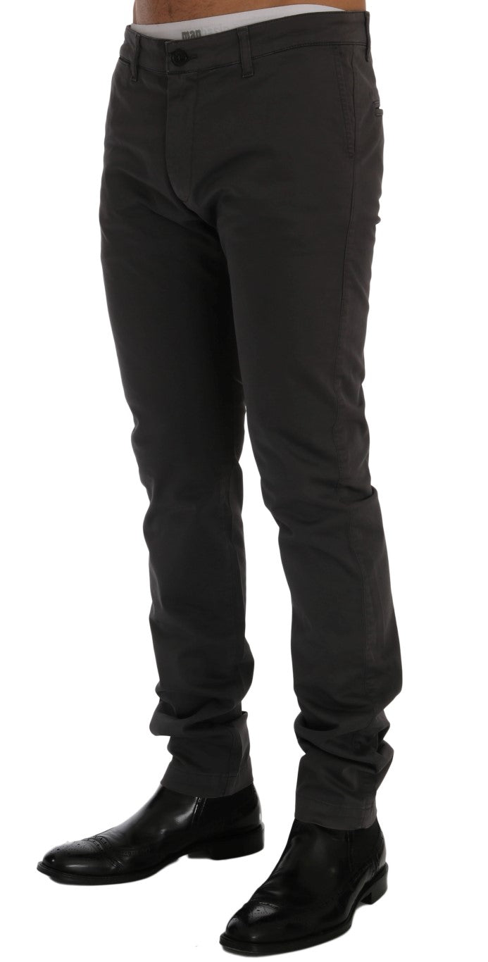 Elegant Slim-Fit Gray Cotton Trousers