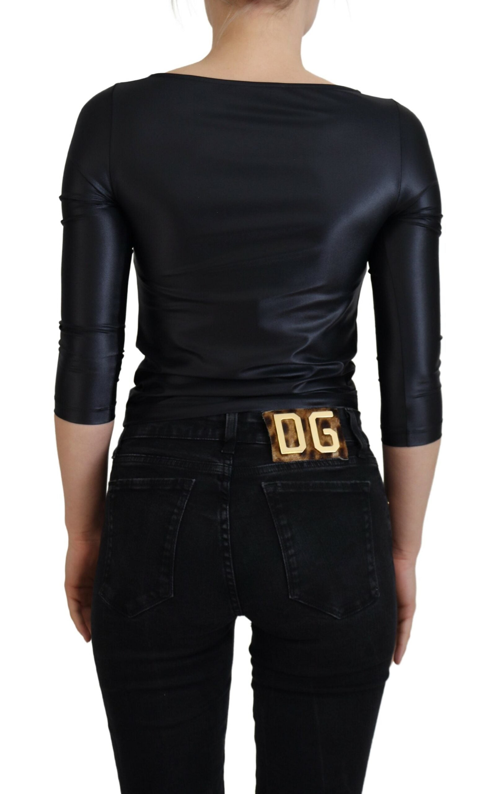 Elegant Black 3/4 Sleeve Top with Gold Detailing