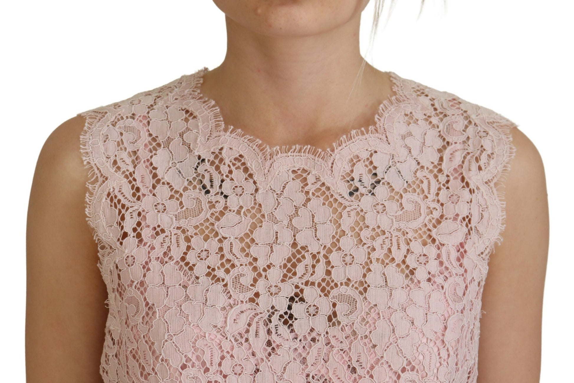 Elegant Sheer Lace Sleeveless Blouse in Pink