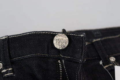 Black Washed Mid Waist Tapered Women Casual Denim Jeans