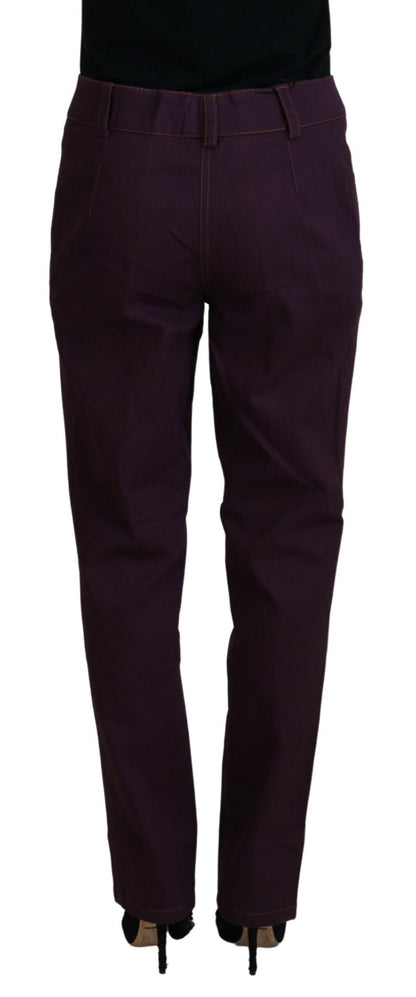Purple Cotton Mid Waist Women Tapered Pants