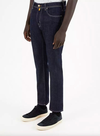 Blue Cotton Men Jeans with Straight Leg Cut