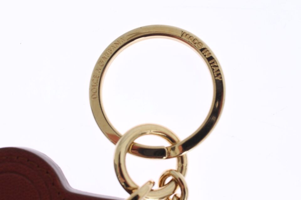 Elegant Brown Leather Keychain with Gold Detailing