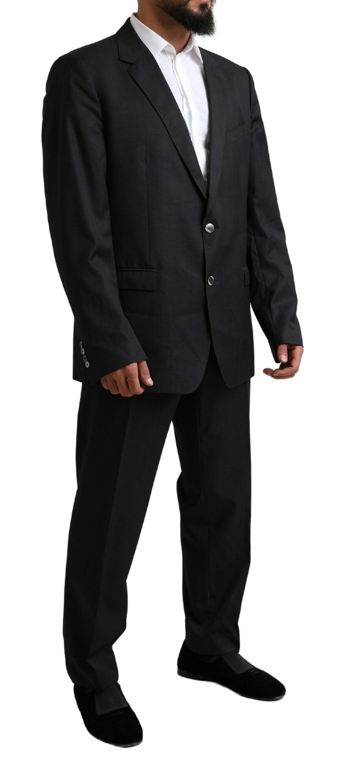 Elegant Black Virgin Wool Martini Suit