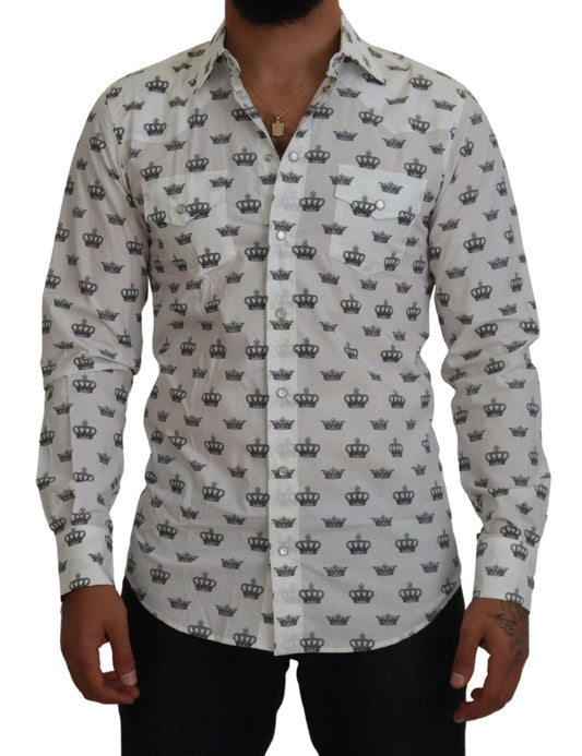 Slim Fit Crown Print Dress Shirt