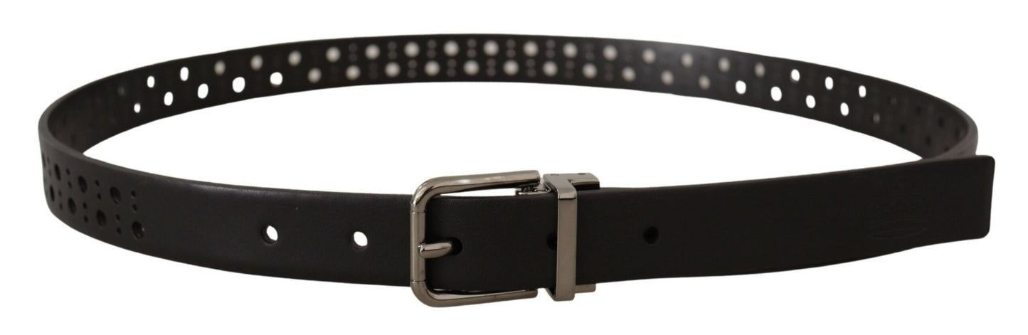 Elegant Black Leather Belt with Metal Buckle