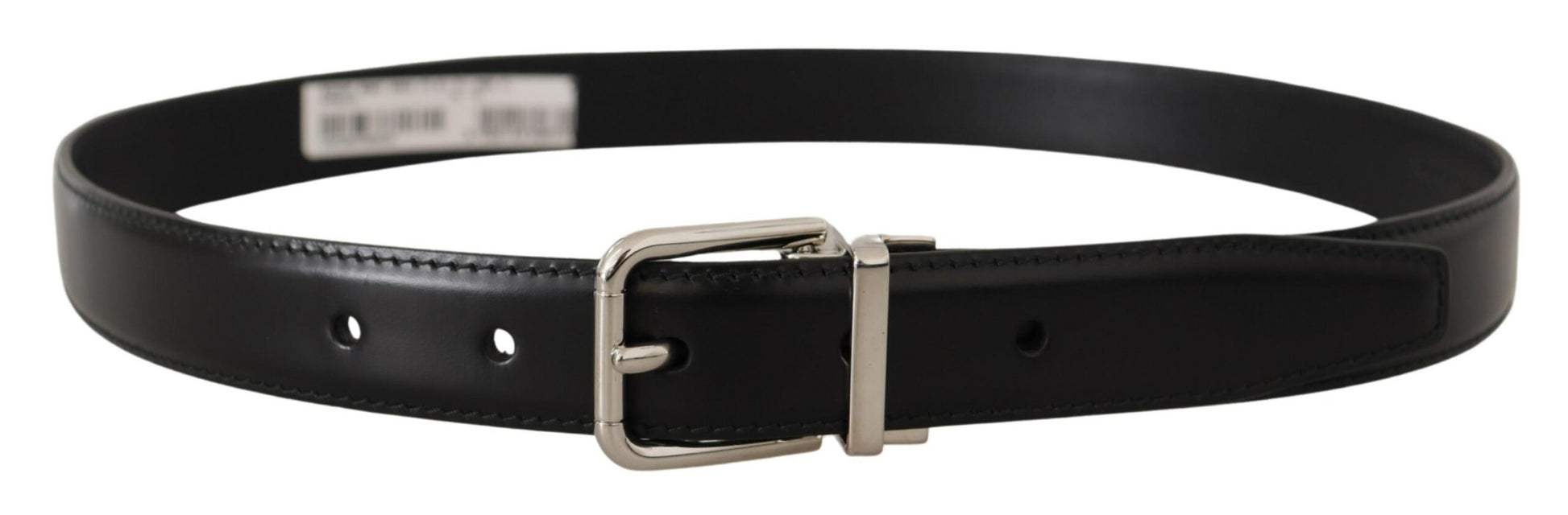 Sleek Black Leather Belt with Metal Buckle