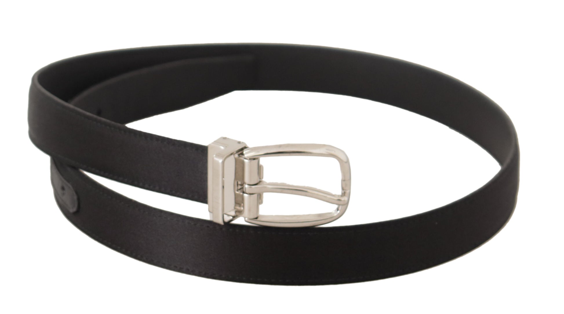 Elegant Black Leather-Canvas Designer Belt