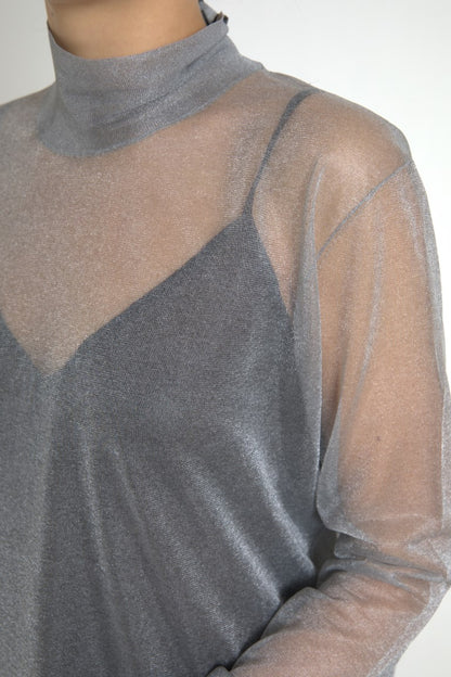 Elegant Gray Long Sleeve Mesh Top